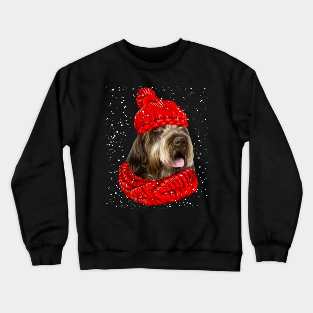 Wirehaired Pointing Griffon Wearing Red Hat And Scarf Christmas Crewneck Sweatshirt by Brodrick Arlette Store